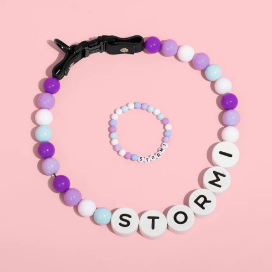 Pet Beaded Name Collar With Bracelet Set Custom Dog Collar With Beads DIY Name Dog Letter Necklace Dog Pearl Beaded Collar